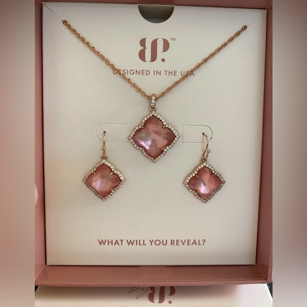 Simply Set Earrings And Necklace “The Bernadette Set” Rose Gold BP